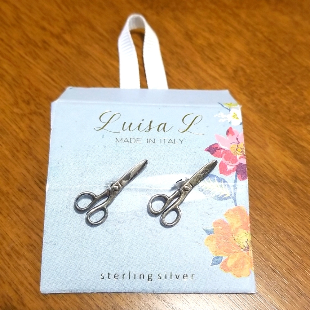 Luisa L Made in Italy Silver Scissor Earrings NEW